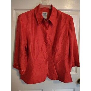 Vintage R&M Richards Women’s Red Silk Collared Beaded Satin  3/4 Sleeve 12